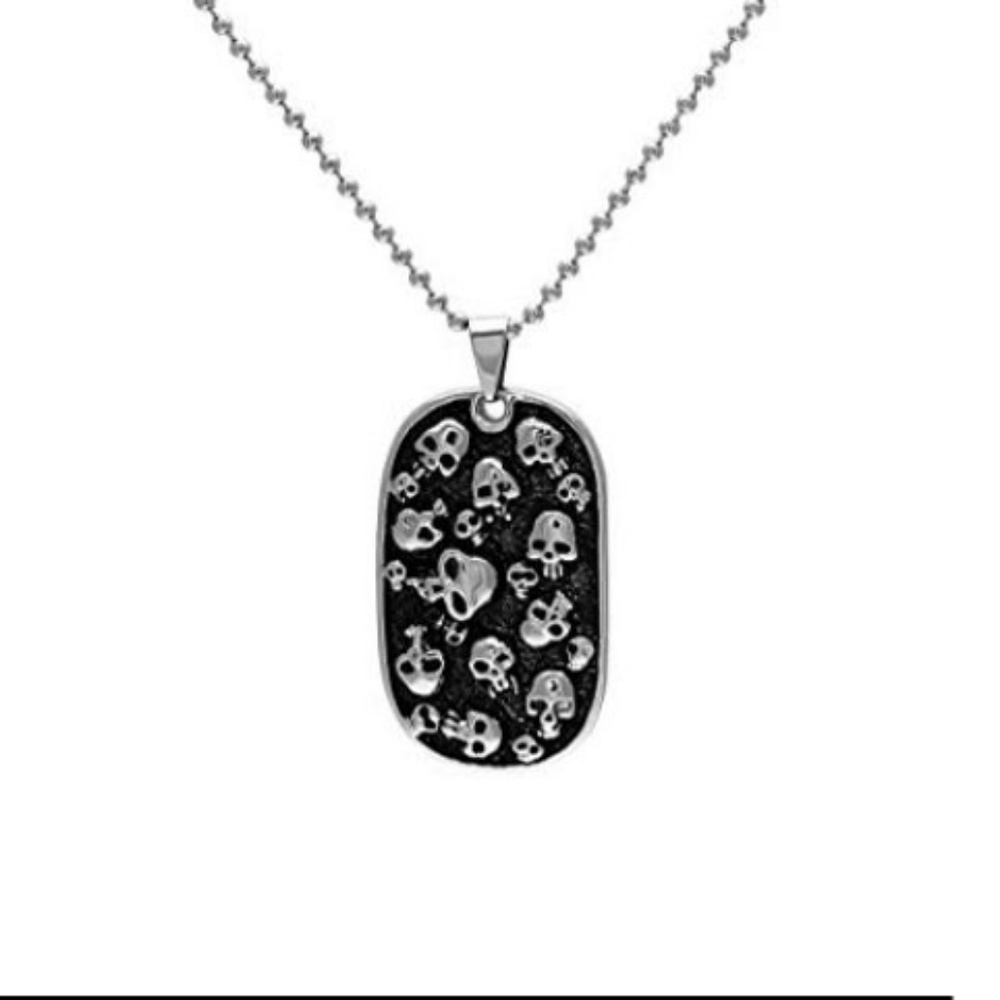 Stainless Steel and Black Ion-Plated Skull Dog Tag